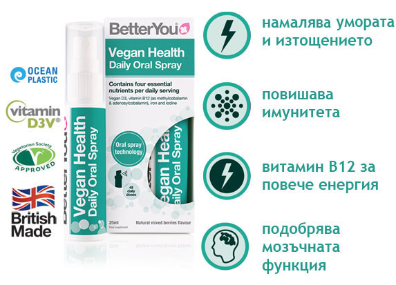 Веган Хелт - Вит. Д3+ Желязо+ Вит. В12 + Йод орален спрей 25мл 